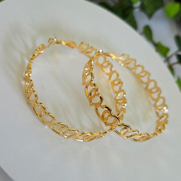 Jewelry - Gold Filled Large Hearts Hoop Earrings